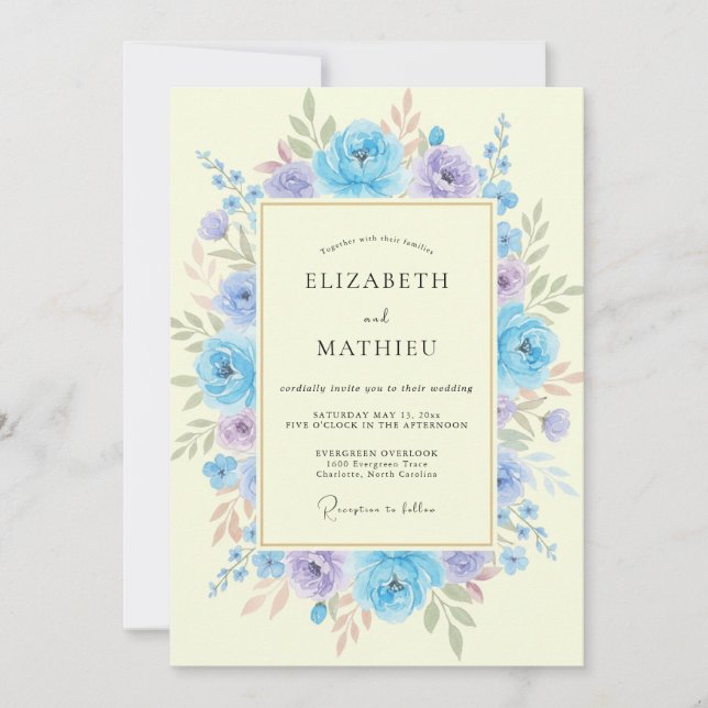 Invitation Mariage Pervenche Lilas Ranunculus Eucalyptus (Devant)