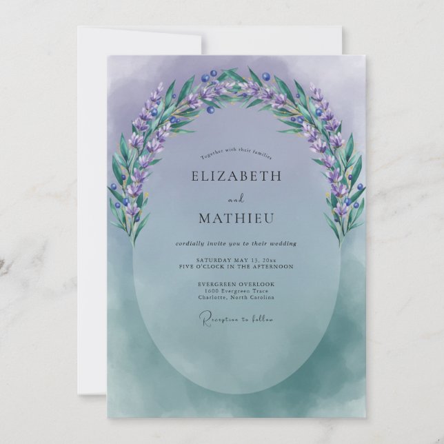 Invitation Mariage Pervenche Lilas Sprig Eucalyptus Endormi (Devant)
