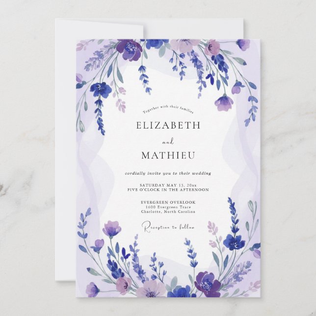 Invitation Mariage Pervenche Lilas Sprig Sage (Devant)