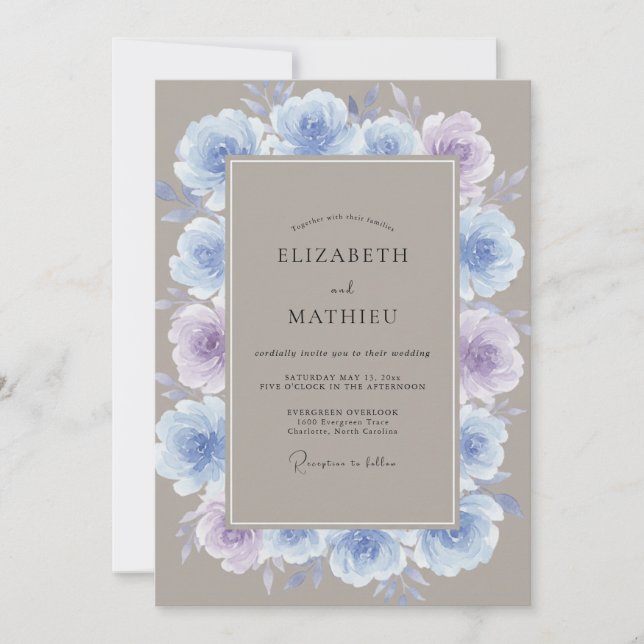 Invitation Mariage Pervenche Pétale de Lilas Atténué (Devant)