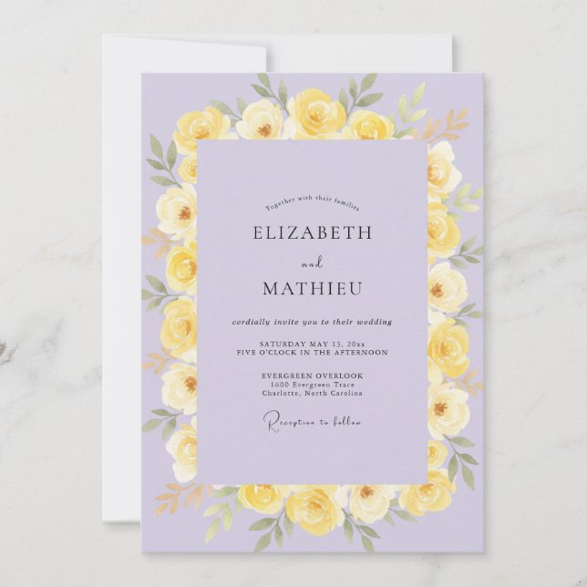 Invitation Mariage Pervenche Pétales de Citron (Devant)