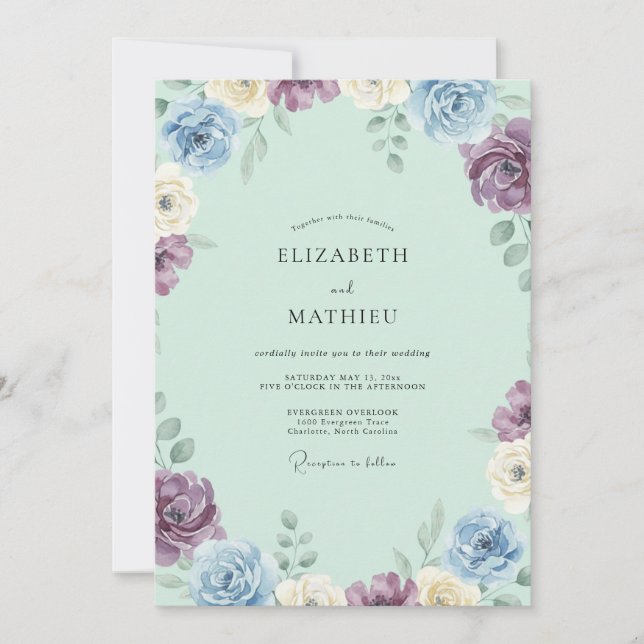 Invitation Mariage Pervenche Pétales de Lilas (Devant)