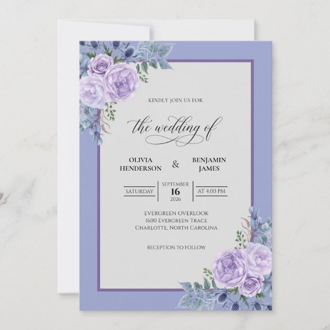 Invitation Mariage Pervenche Ranunculus Sauge (Devant)