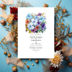 Invitation Mariage Pervenche, Turquoise et Brun Rougeâtre