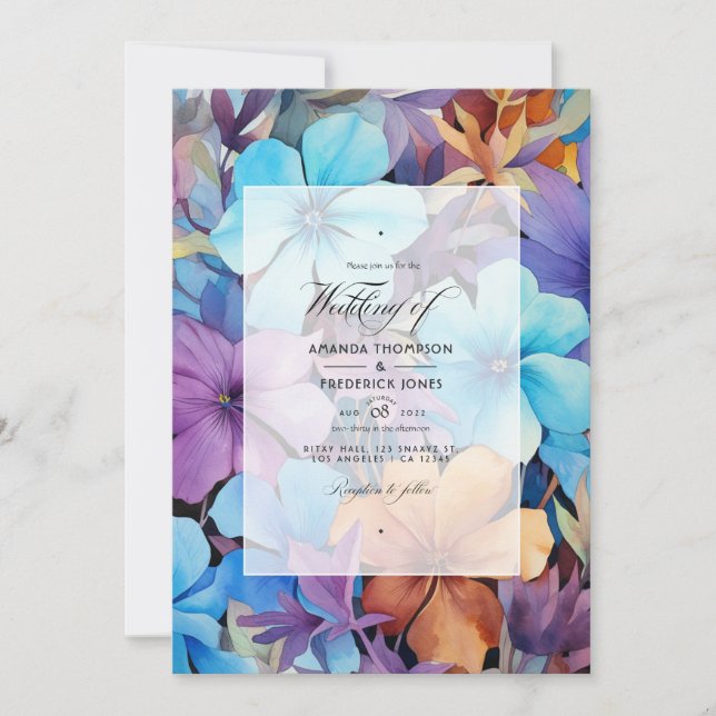 Invitation Mariage Pervenche, Turquoise et Brun Rougeâtre (Devant)