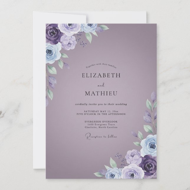 Invitation Mariage Pervenche Violet Ranunculus Sage (Devant)