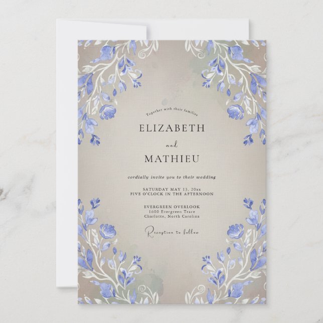 Invitation Mariage Pervenche Wisteria Taupe (Devant)