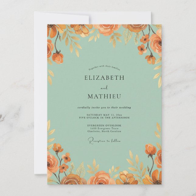 Invitation Mariage Pétale Ambre Mousse de Mer (Devant)