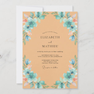 Invitation Mariage pétale aqua Abricot