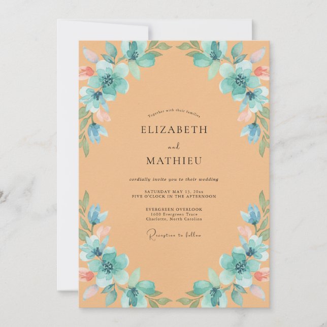 Invitation Mariage pétale aqua Abricot (Devant)