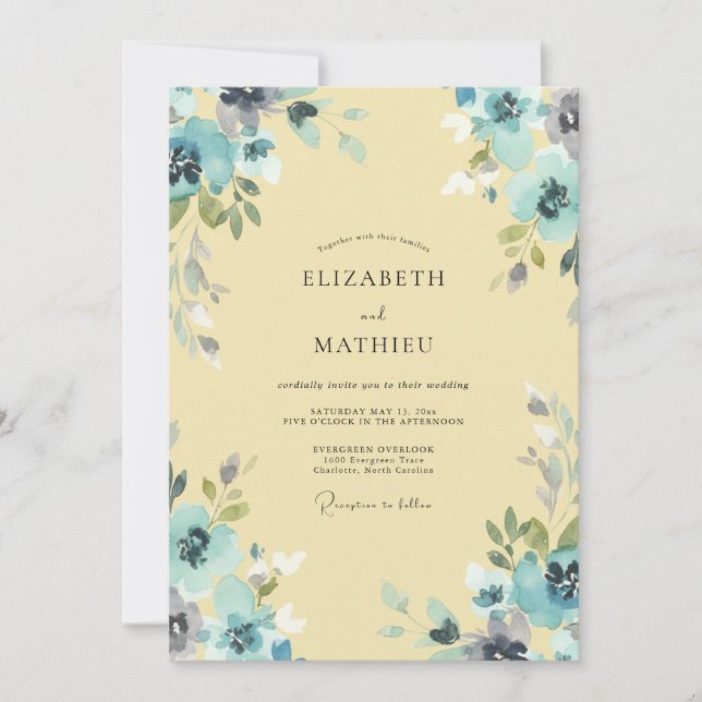 Invitation Mariage pétale aqua beurre (Devant)