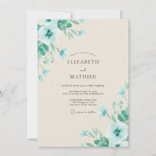 Invitation Mariage pétale aqua menthe