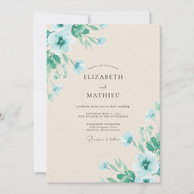 Invitation Mariage pétale aqua menthe (Devant)