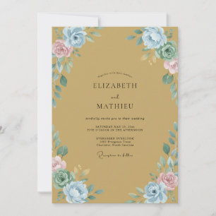 Invitation Mariage Pétale Aqua Moutarde