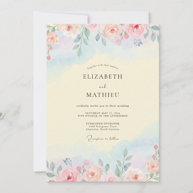 Invitation Mariage Pétale Azur Abricot (Devant)