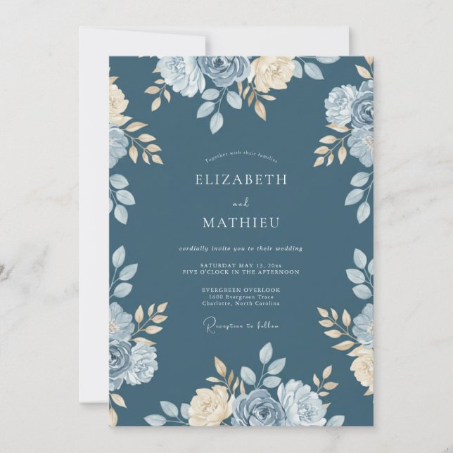 Invitation Mariage Pétale Azur Ardoise (Devant)