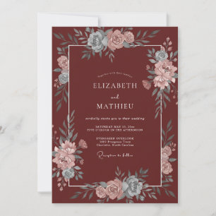 Invitation Mariage Pétale Azur Bourgogne Profond