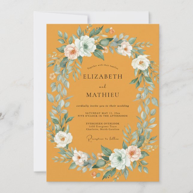 Invitation Mariage Pétale Blanc Moutarde (Devant)