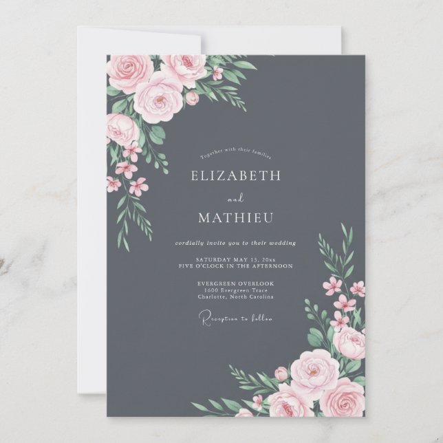 Invitation Mariage Pétale Blush Pâle Ardoise (Devant)