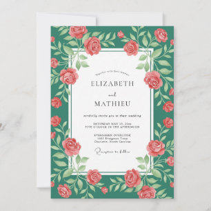 Invitation Mariage Pétale Bourgogne Rich Teal