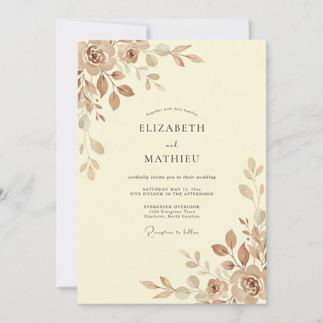 Invitation Mariage pétale bronze Champagne (Devant)