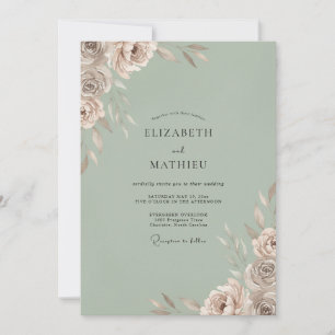 Invitation Mariage Pétale Champagne Céladon
