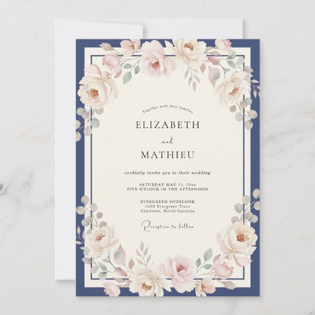 Invitation Mariage pétale champagne doux de minuit (Devant)