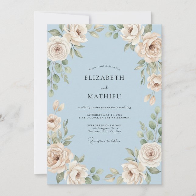 Invitation Mariage Pétale Champagne Pervenche (Devant)