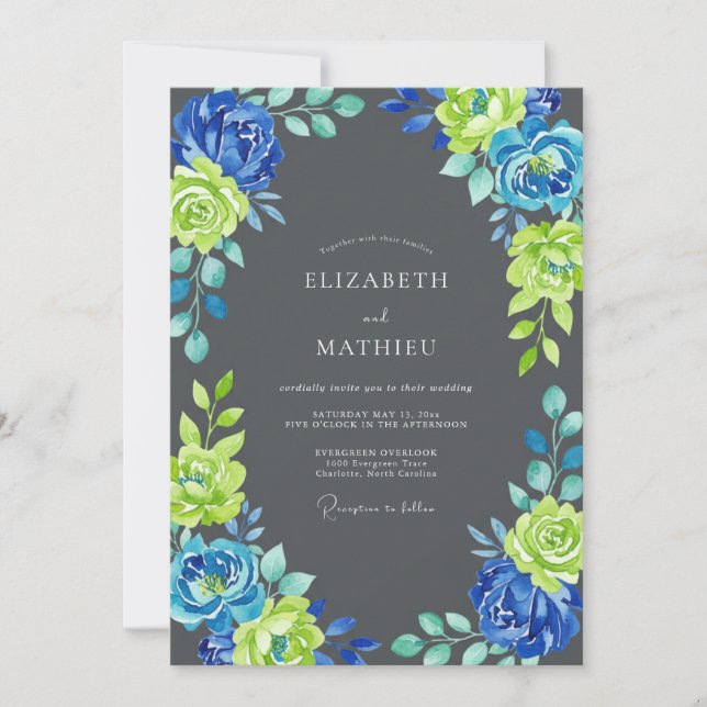 Invitation Mariage pétale cobalt Chartreuse (Devant)