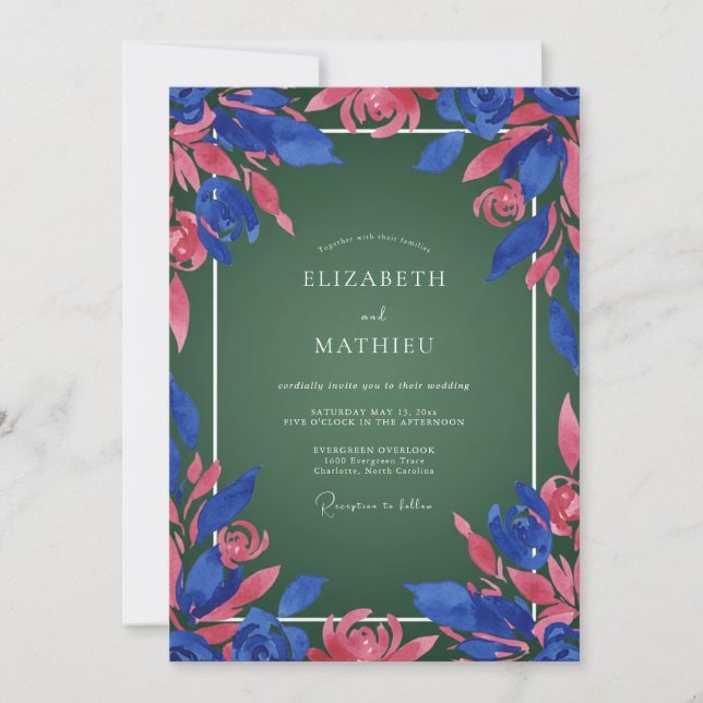 Invitation Mariage Pétale Cobalt Magenta (Devant)
