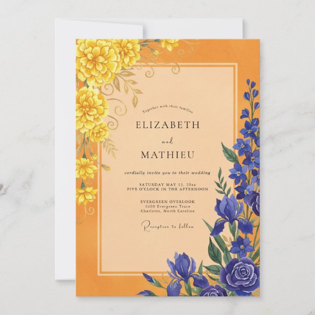Invitation Mariage Pétale Cobalt Souci (Devant)