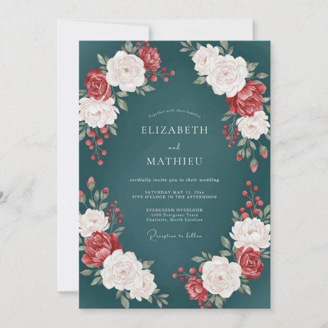 Invitation Mariage Pétale Crème de Bourgogne Foncé (Devant)