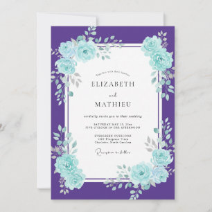 Invitation Mariage pétale cyan violet