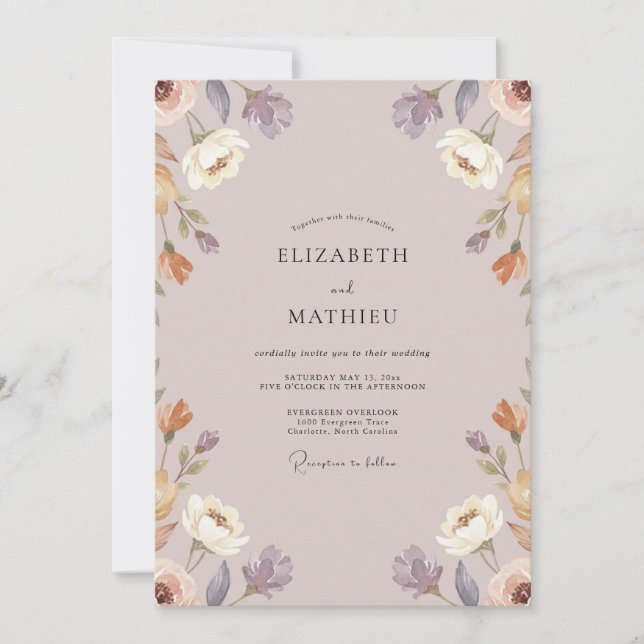Invitation Mariage pétale d'abricot mauve (Devant)
