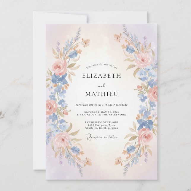 Invitation Mariage Pétale d'Abricot Pervenche (Devant)