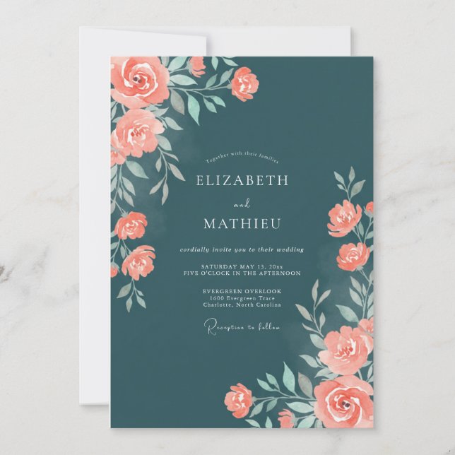 Invitation Mariage Pétale d'Abricot Pétrole (Devant)