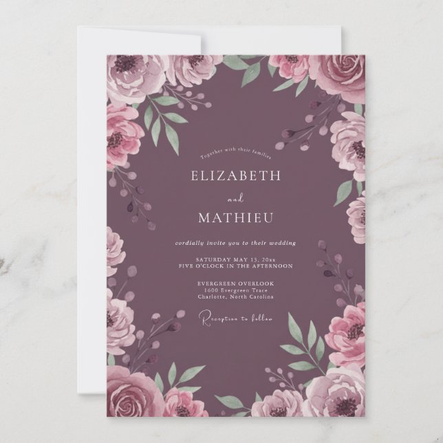 Invitation Mariage Pétale d'Améthyste Atténuée (Devant)