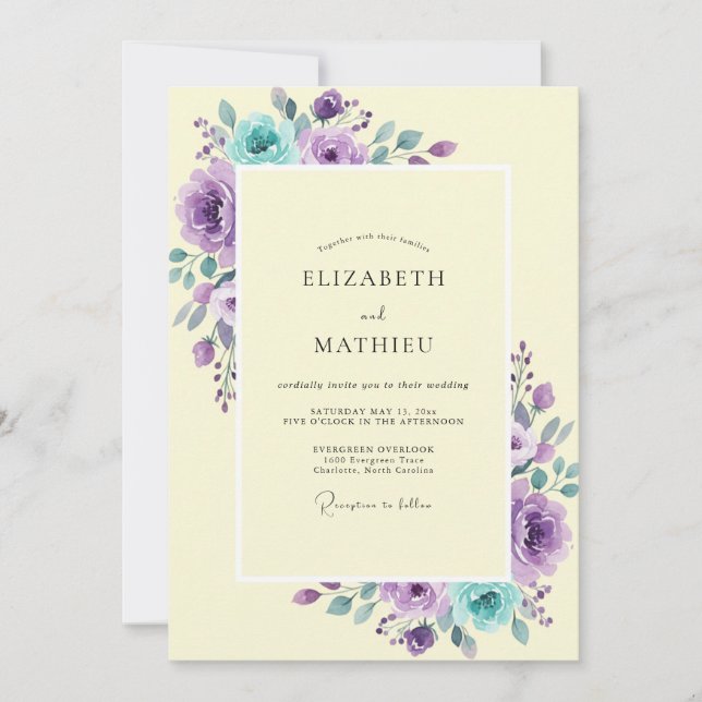 Invitation Mariage Pétale d'Améthyste en Or Pâle (Devant)