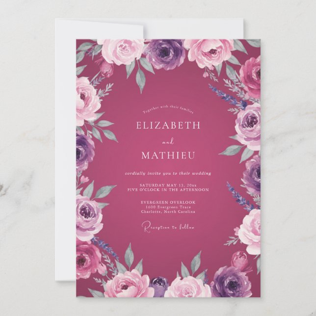 Invitation Mariage Pétale d'Améthyste Magenta (Devant)