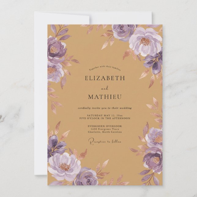 Invitation Mariage Pétale d'Améthyste Ocre (Devant)