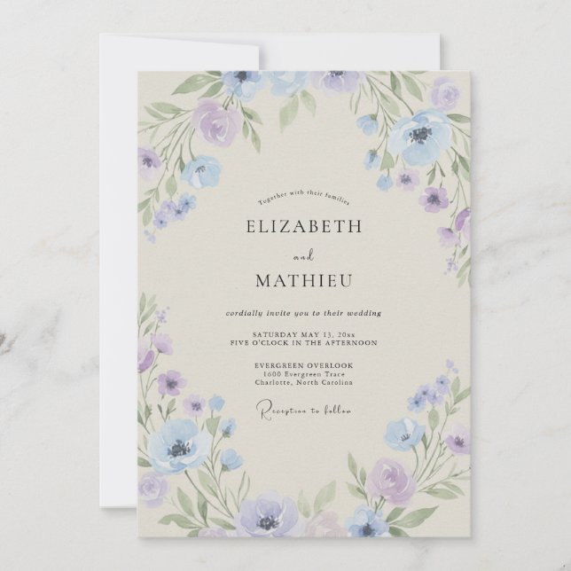 Invitation Mariage Pétale d'Améthyste Pervenche (Devant)