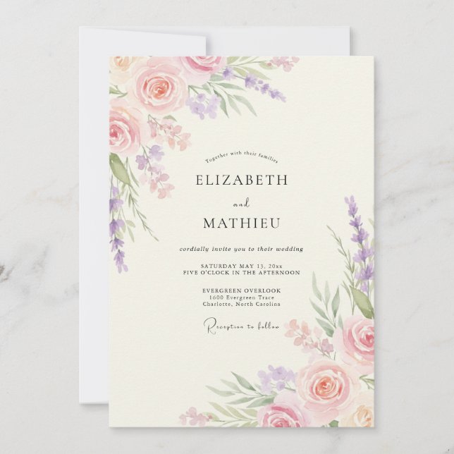 Invitation Mariage Pétale d'Améthyste Rose (Devant)