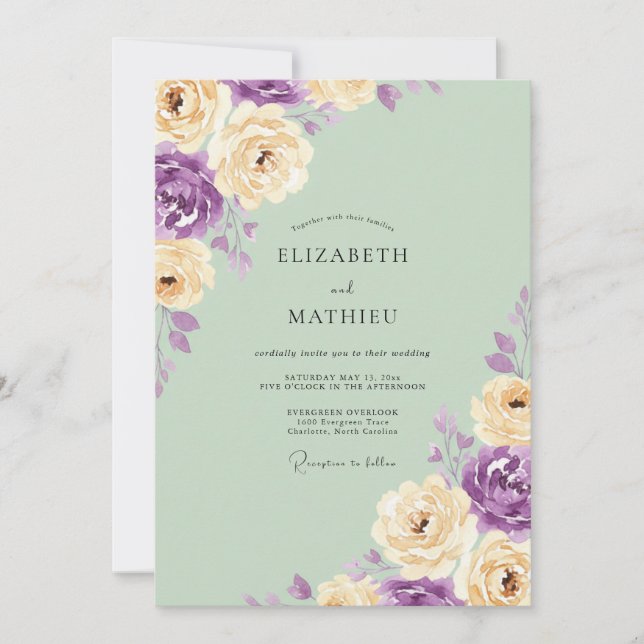 Invitation Mariage Pétale d'Améthyste Seafoam (Devant)
