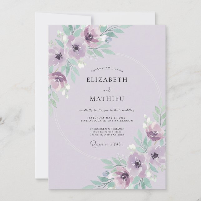 Invitation Mariage Pétale d'Anémone Améthyste (Devant)