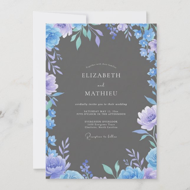 Invitation Mariage Pétale d'Ardoise Pervenche (Devant)