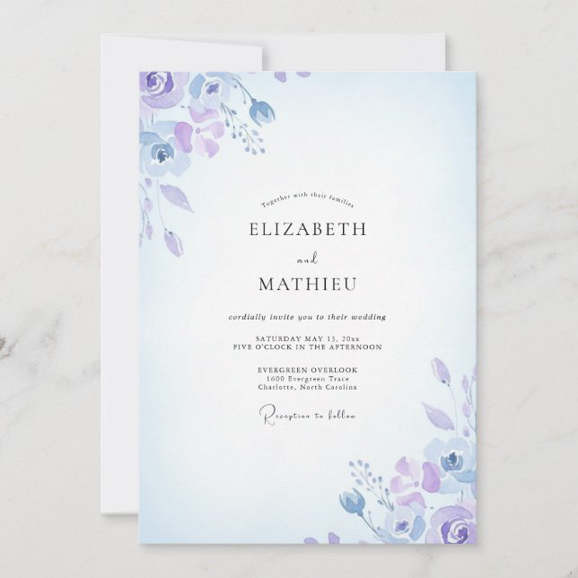 Invitation Mariage Pétale de Bleuet Lilas (Devant)