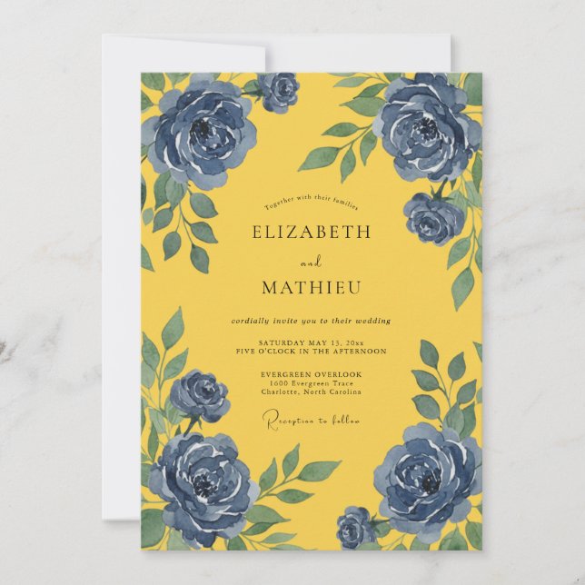 Invitation Mariage Pétale de Bleuet Moutarde (Devant)