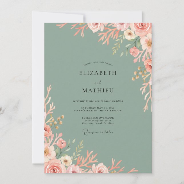 Invitation Mariage Pétale de Celadon Rosé (Devant)