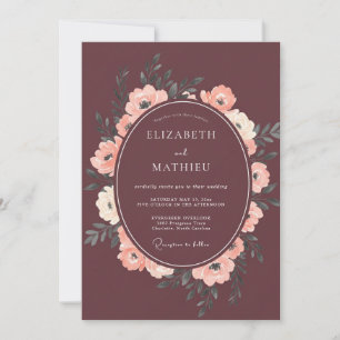 Invitation Mariage pétale de champagne bordeaux