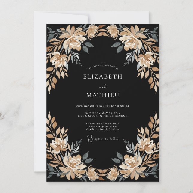 Invitation Mariage pétale de champagne noir (Devant)